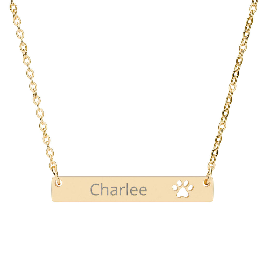 Cutout Paw Bar Necklace — Custom Engraved Pet Name Necklace