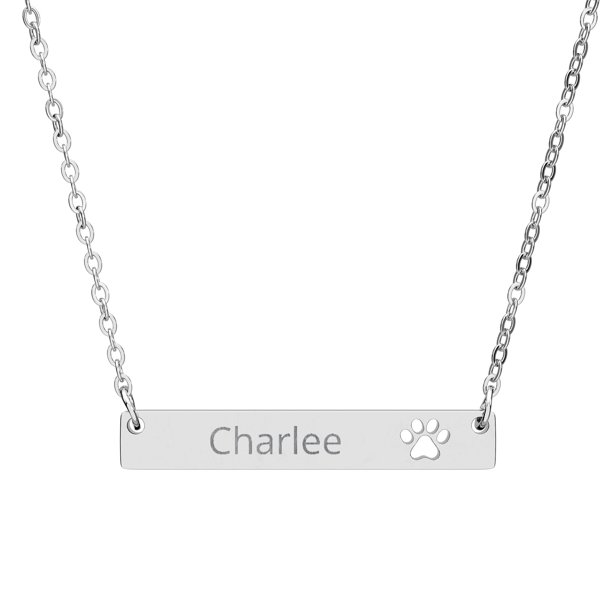 Cutout Paw Bar Necklace — Custom Engraved Pet Name Necklace