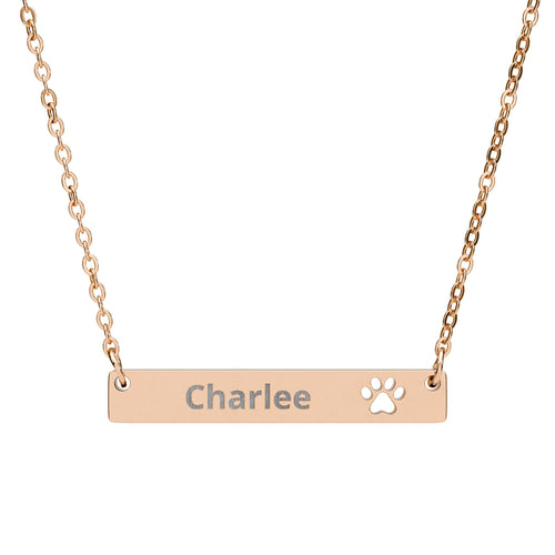 Cutout Paw Bar Necklace — Custom Engraved Pet Name Necklace