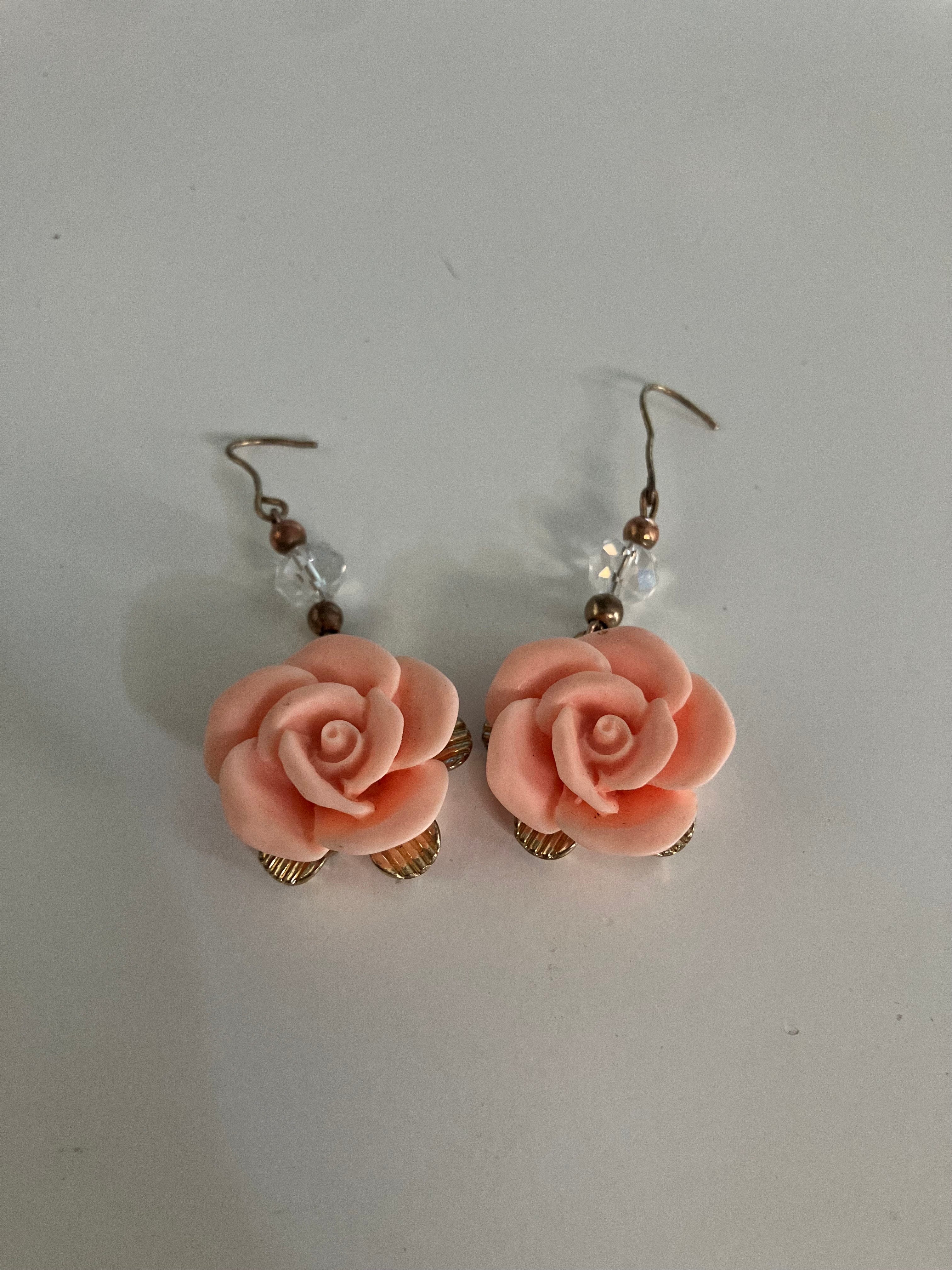 Handmade Pink Rose Earrings