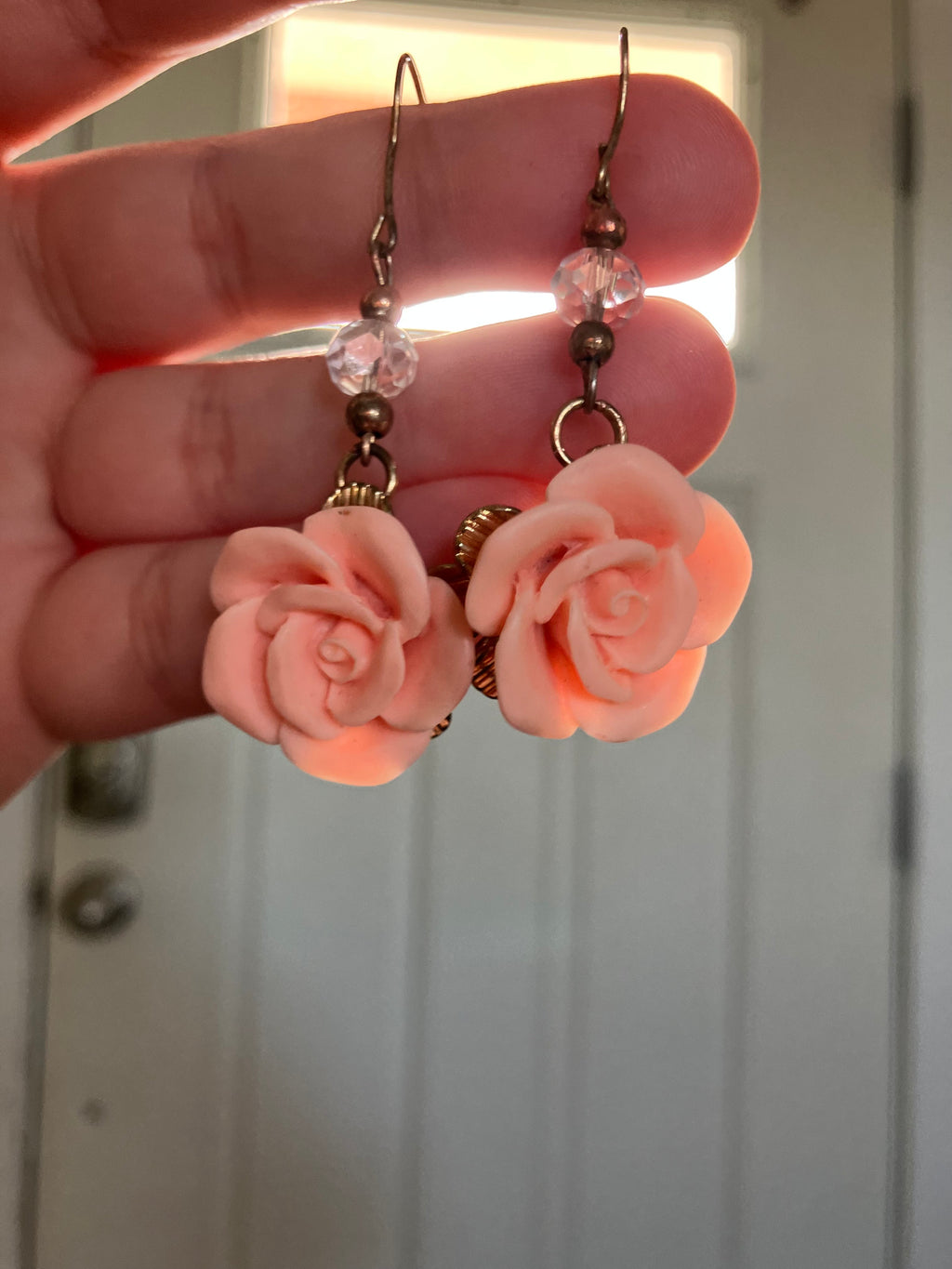 Handmade Pink Rose Earrings
