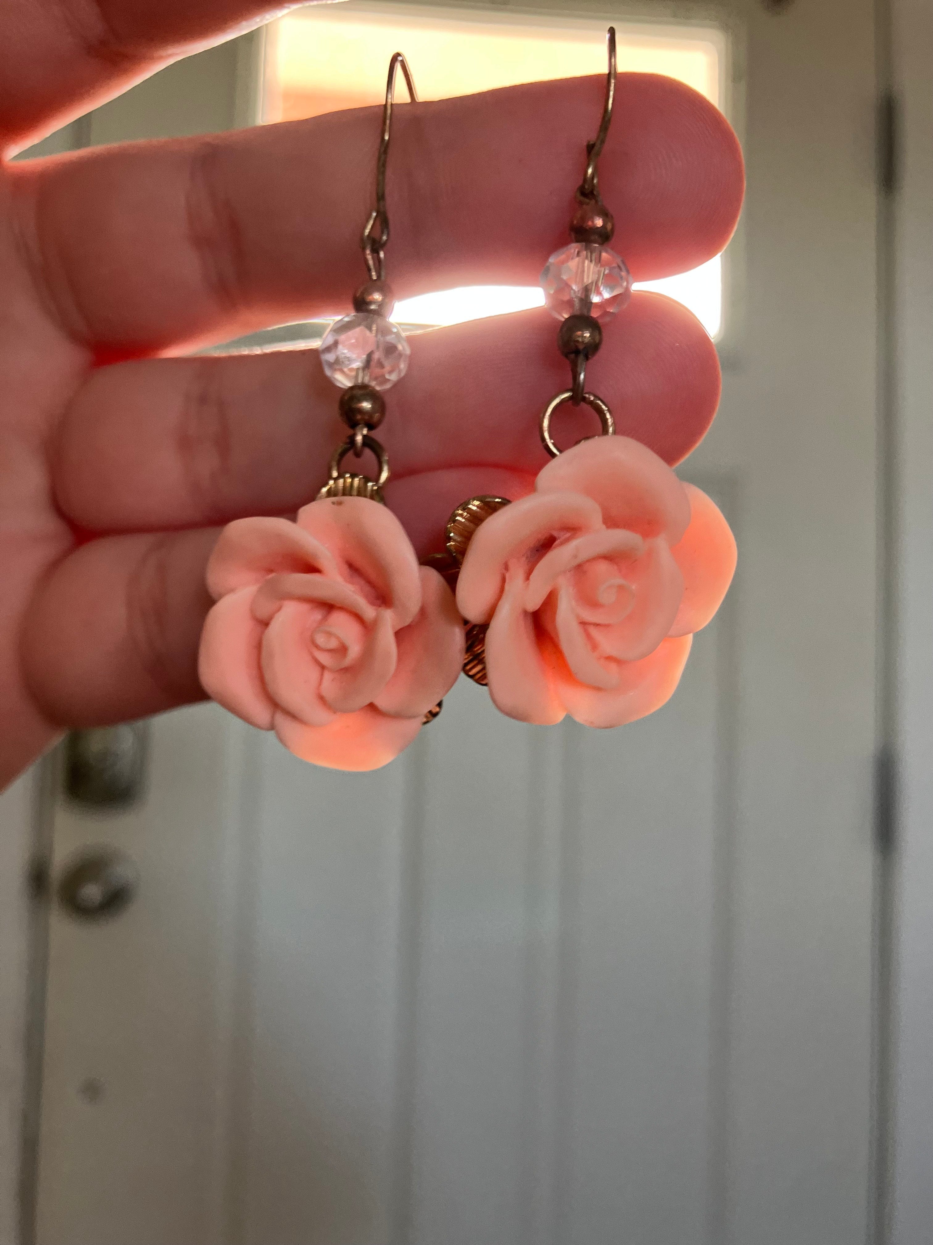 Handmade Pink Rose Earrings